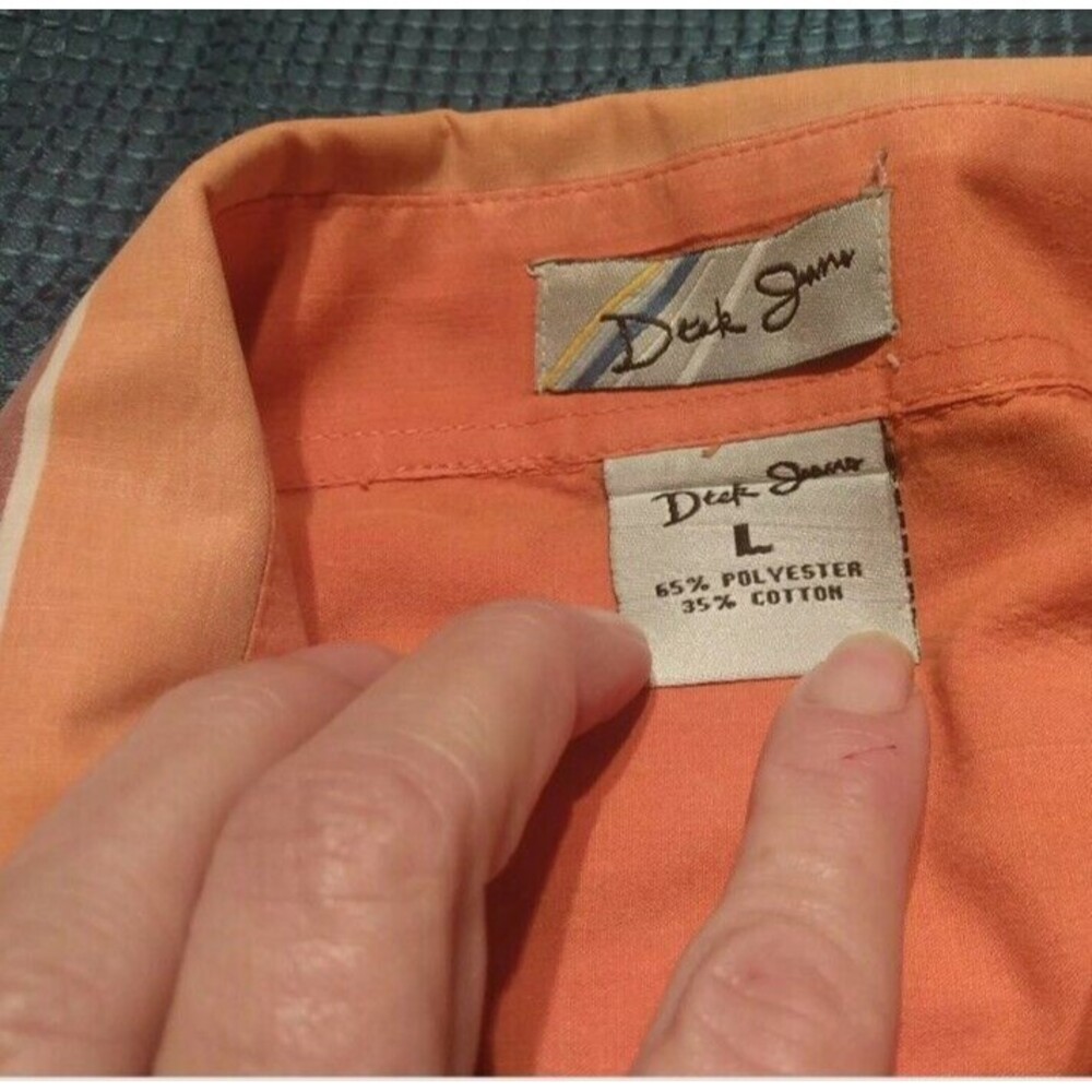 Dtek Jeans Men Shirt Sz L  Orange Stripe Long Sleeve Double Collar French Cuffs - Picture 8 of 8
